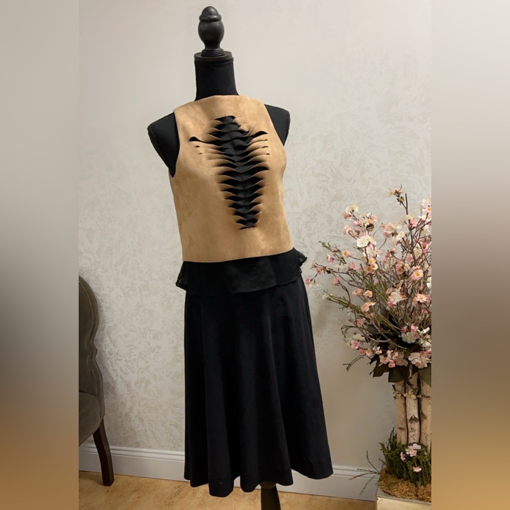 Blush Noir Brown & Black Ruffle blouse & matching set Skirt